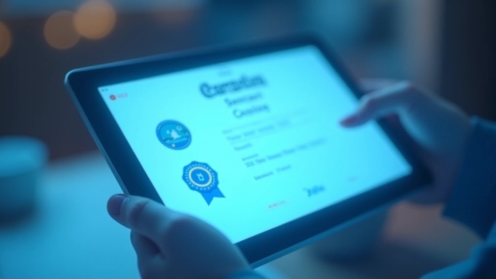 Sertifikāts un digitālas apliecības uz ekrāna ar vērtējuma zvaigznēm