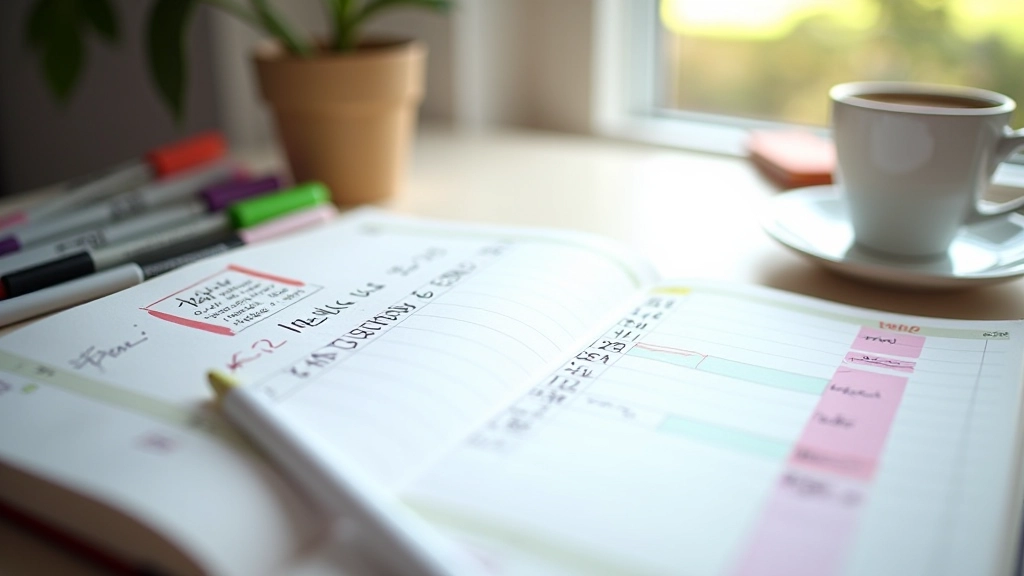 Pašmācības plāns piezīmju bloksnītī ar nedēļas grafiku un mērķiem